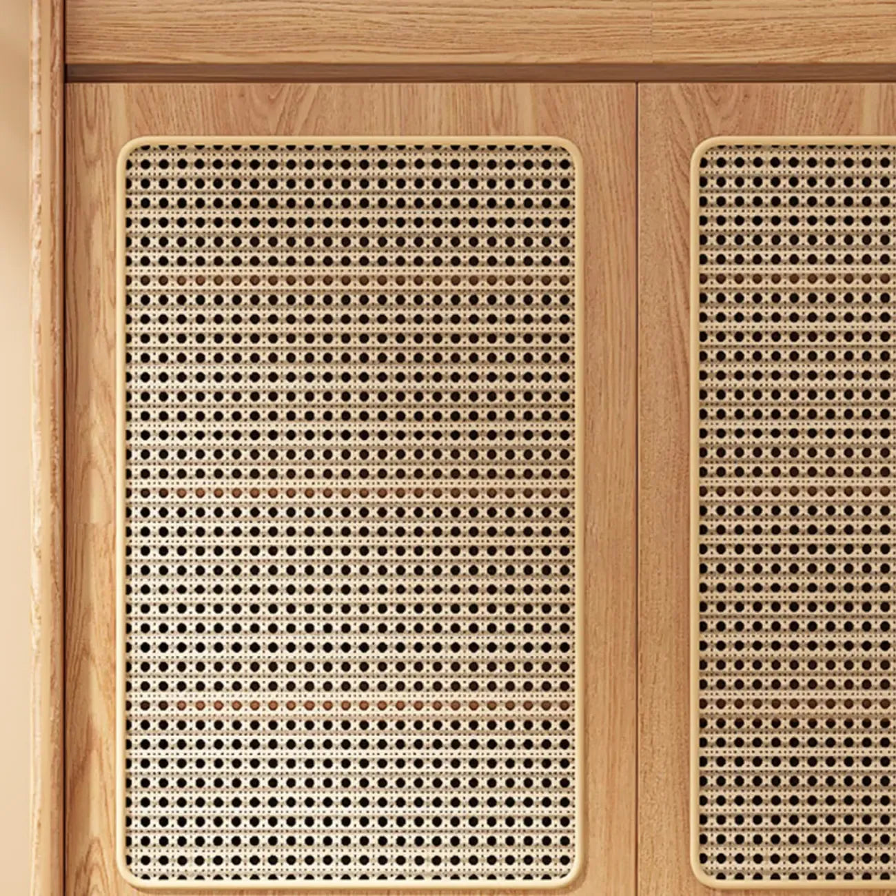 Boho Rattan Oak Shoe Cabinet Natural Storage
