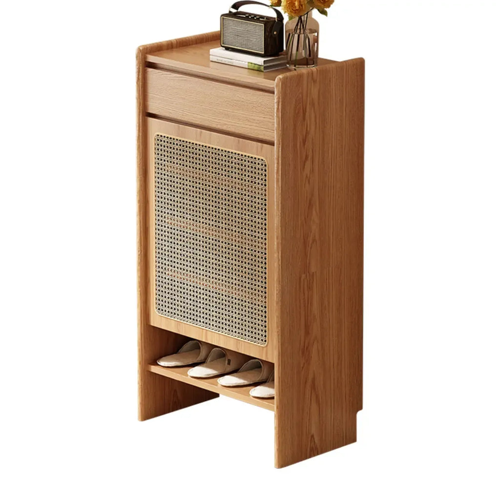 Boho Rattan Oak Shoe Cabinet Natural Storage