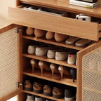 Boho Rattan Oak Shoe Cabinet Natural Storage