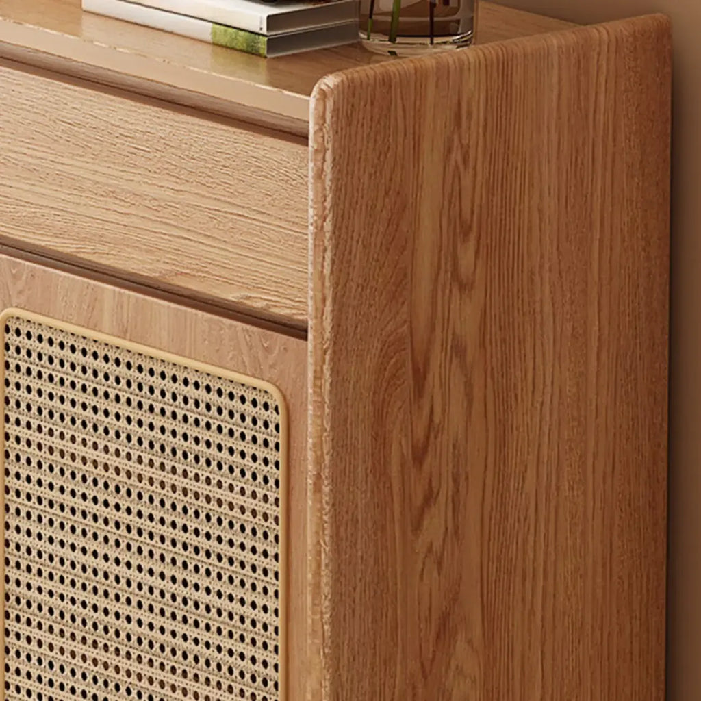 Boho Rattan Oak Shoe Cabinet Natural Storage