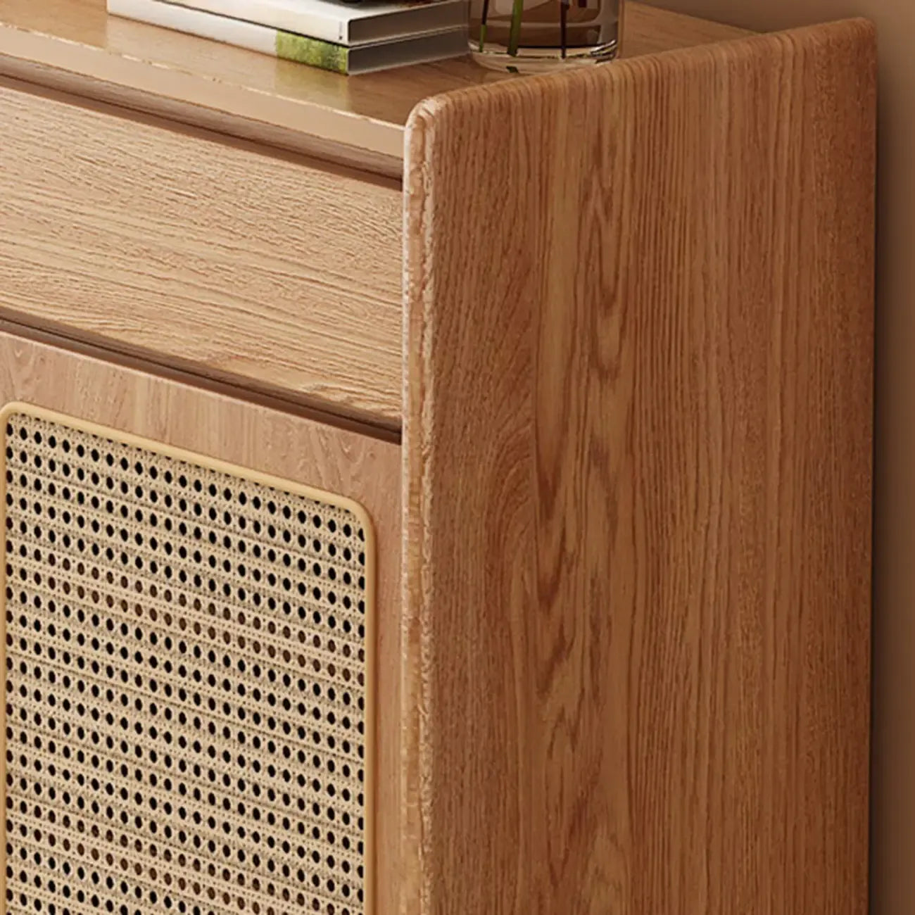 Boho Rattan Oak Shoe Cabinet Natural Storage