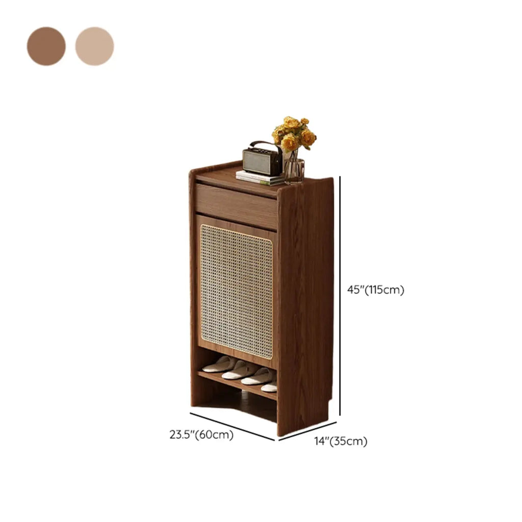 Boho Rattan Oak Shoe Cabinet Natural Storage