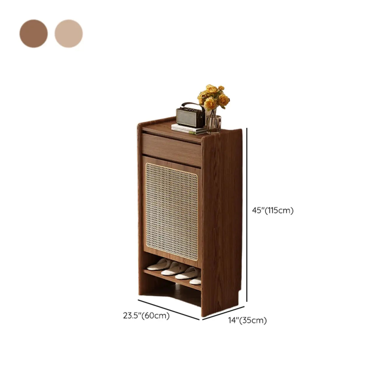 Boho Rattan Oak Shoe Cabinet Natural Storage