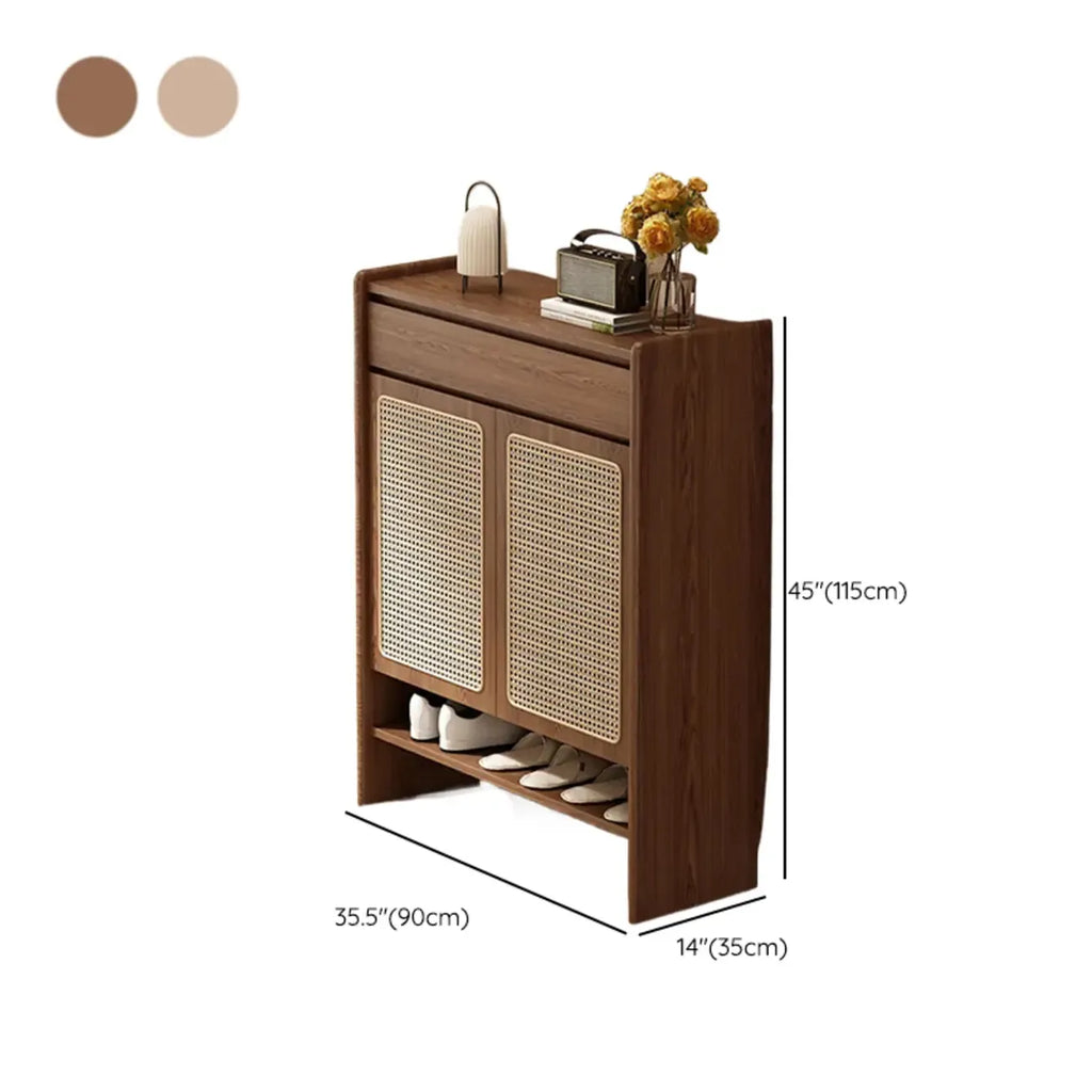Boho Rattan Oak Shoe Cabinet Natural Storage