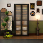 Contemporary Black Metal Bookcase with Glass Doors