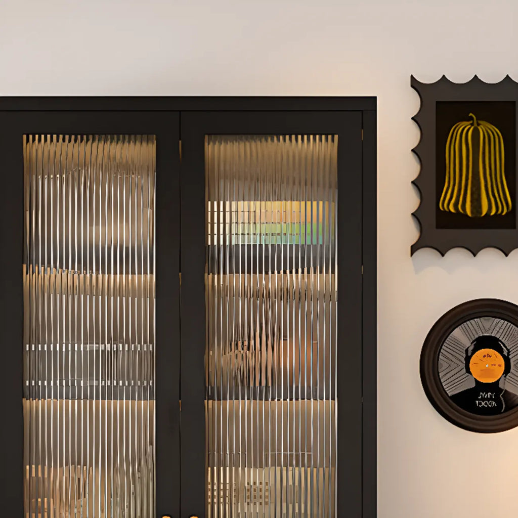Contemporary Black Metal Bookcase with Glass Doors
