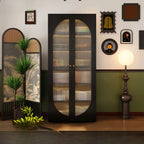 Contemporary Black Metal Bookcase with Glass Doors
