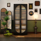 Contemporary Black Metal Bookcase with Glass Doors