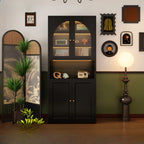Contemporary Black Metal Bookcase with Glass Doors
