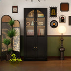 Contemporary Black Metal Bookcase with Glass Doors