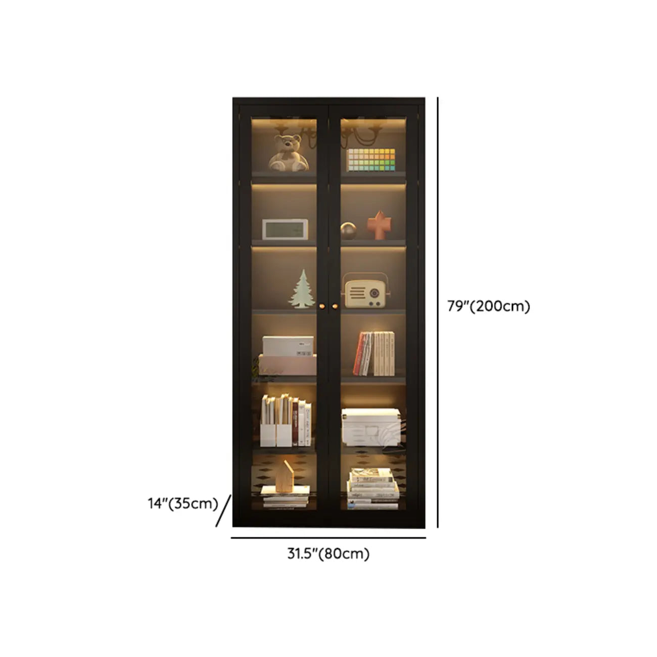 Contemporary Black Metal Bookcase with Glass Doors