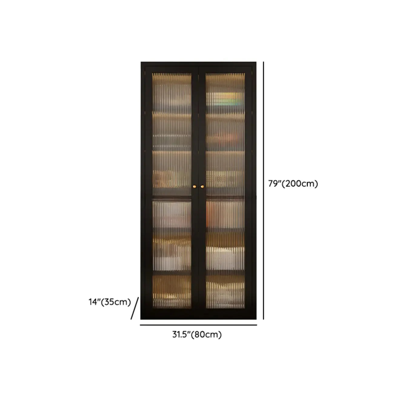 Contemporary Black Metal Bookcase with Glass Doors