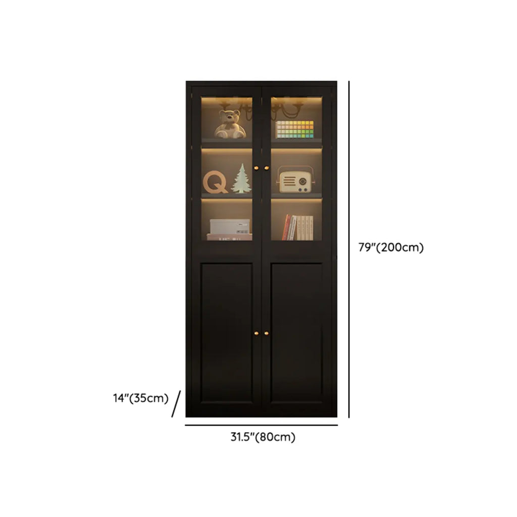 Contemporary Black Metal Bookcase with Glass Doors