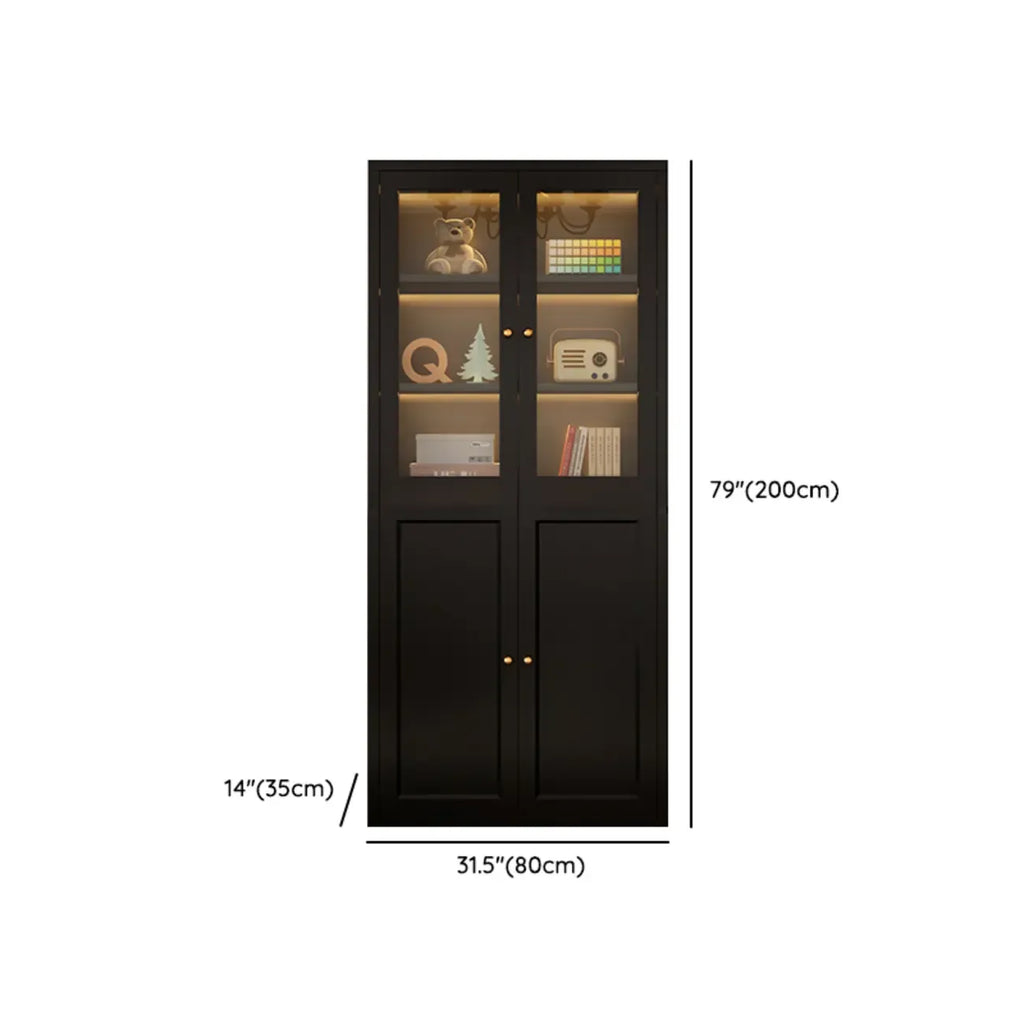 Contemporary Black Metal Bookcase with Glass Doors