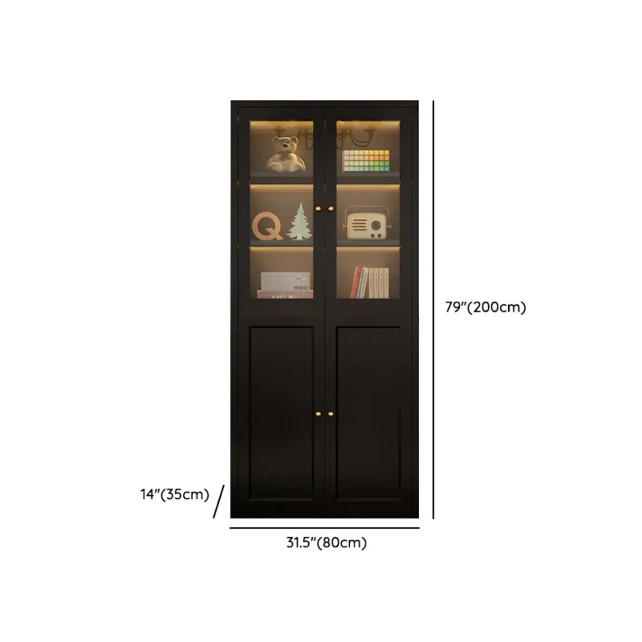 Contemporary Black Metal Bookcase with Glass Doors