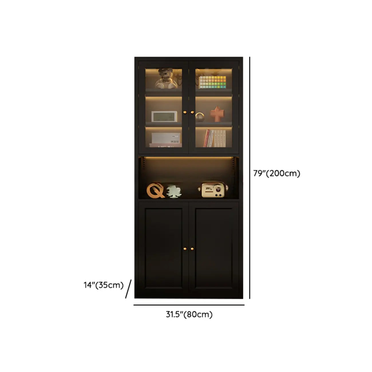 Contemporary Black Metal Bookcase with Glass Doors