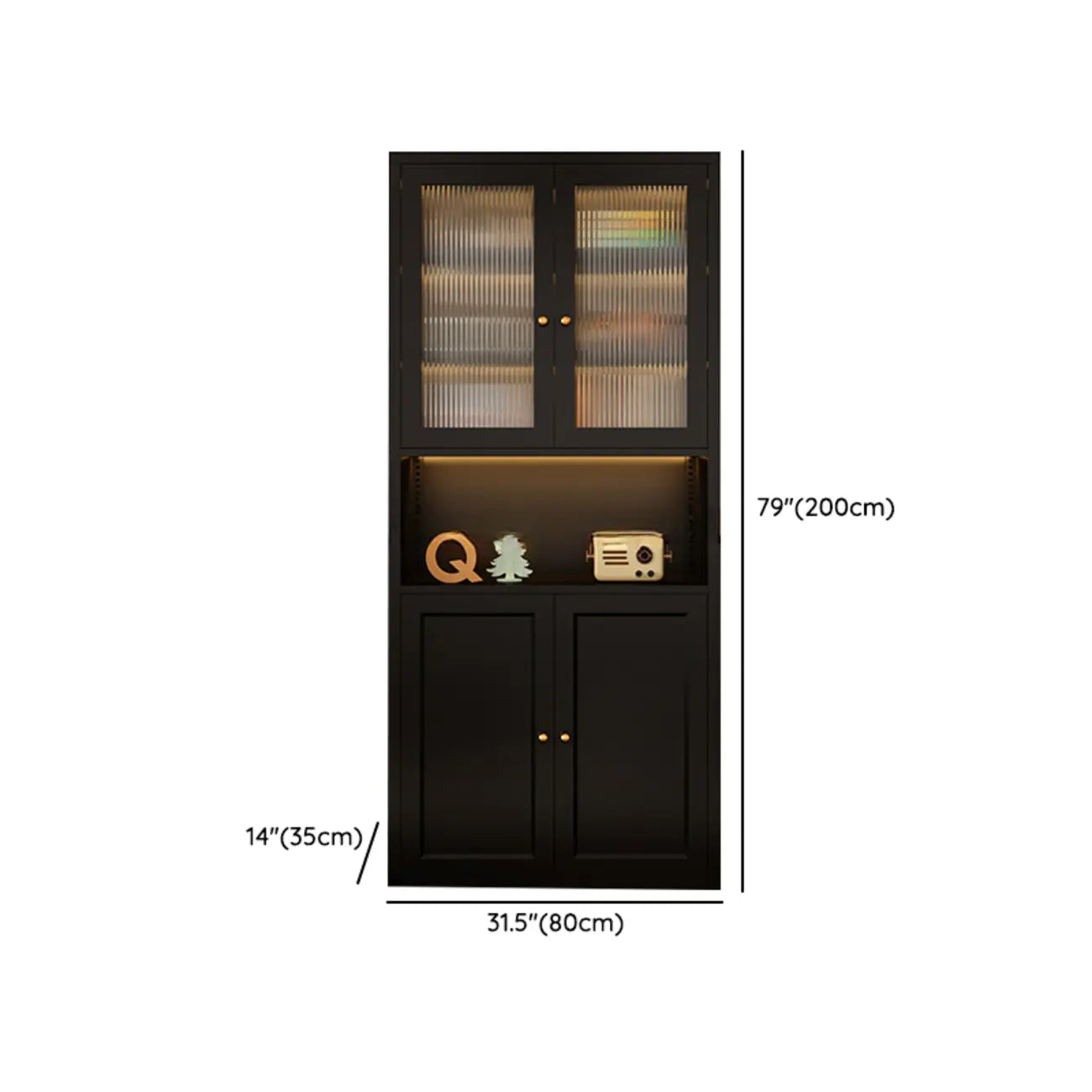 Contemporary Black Metal Bookcase with Glass Doors