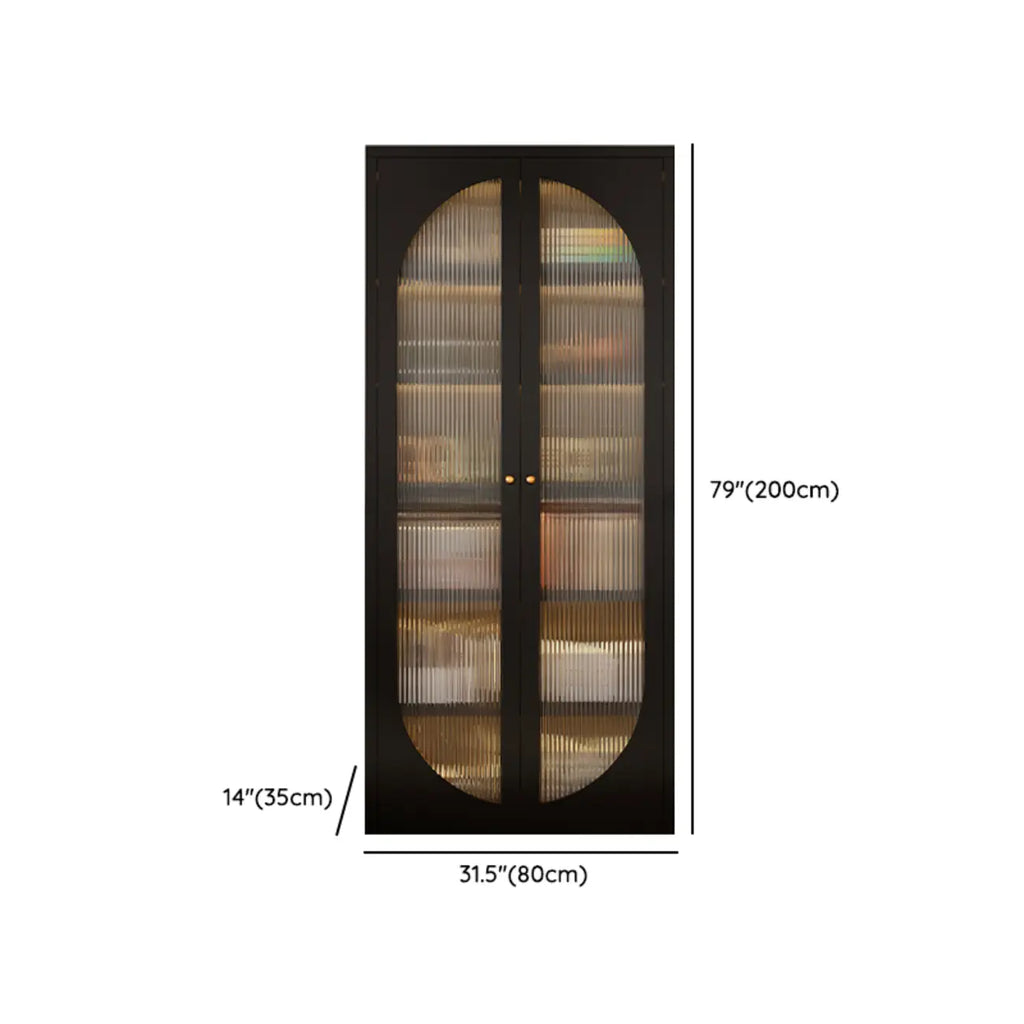 Contemporary Black Metal Bookcase with Glass Doors