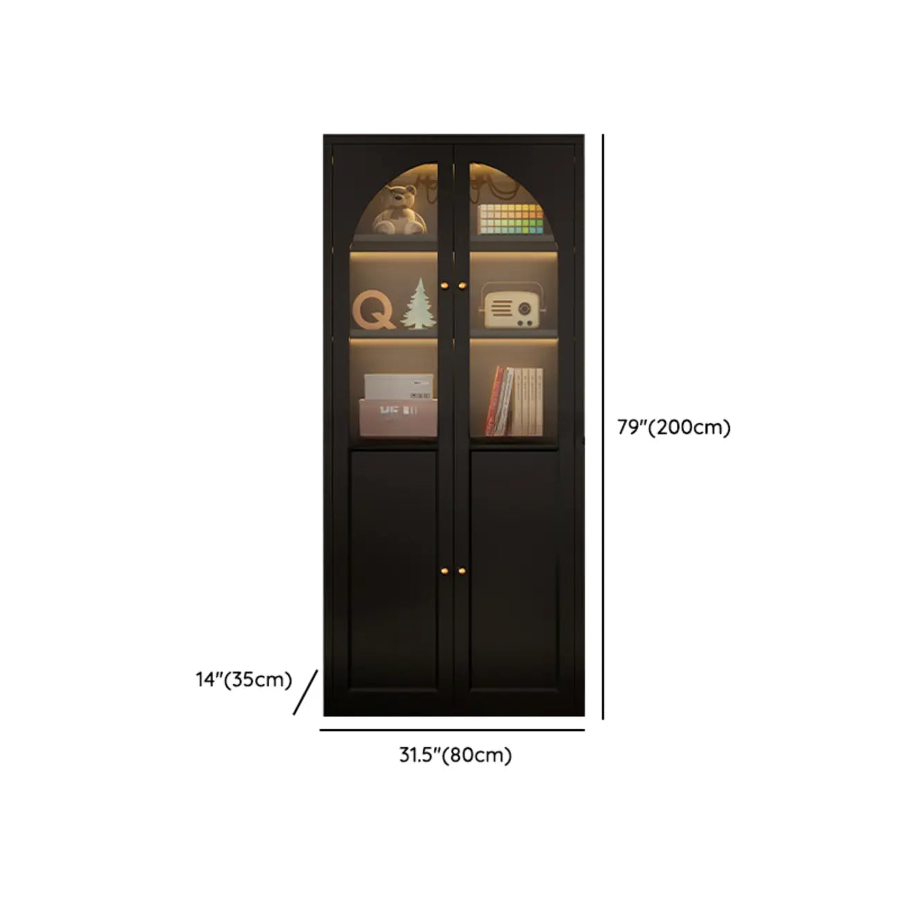 Contemporary Black Metal Bookcase with Glass Doors
