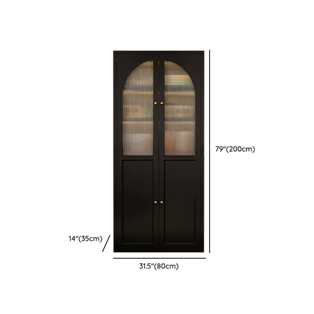 Contemporary Black Metal Bookcase with Glass Doors