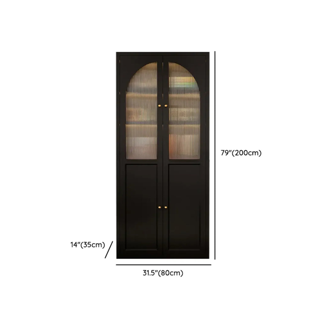 Contemporary Black Metal Bookcase with Glass Doors