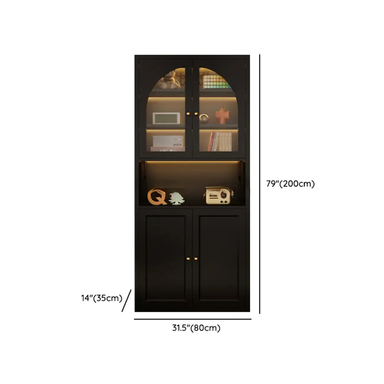 Contemporary Black Metal Bookcase with Glass Doors