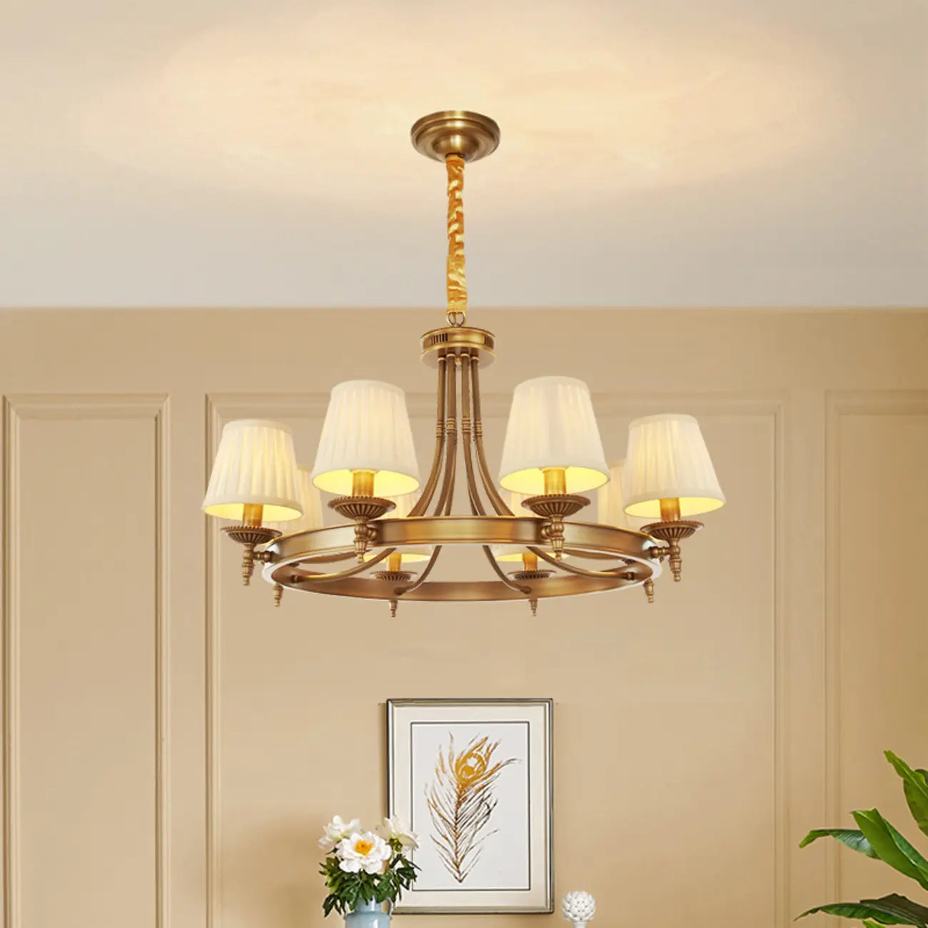 Adjustable Metal Vintage Hoop Chandelier with Shade