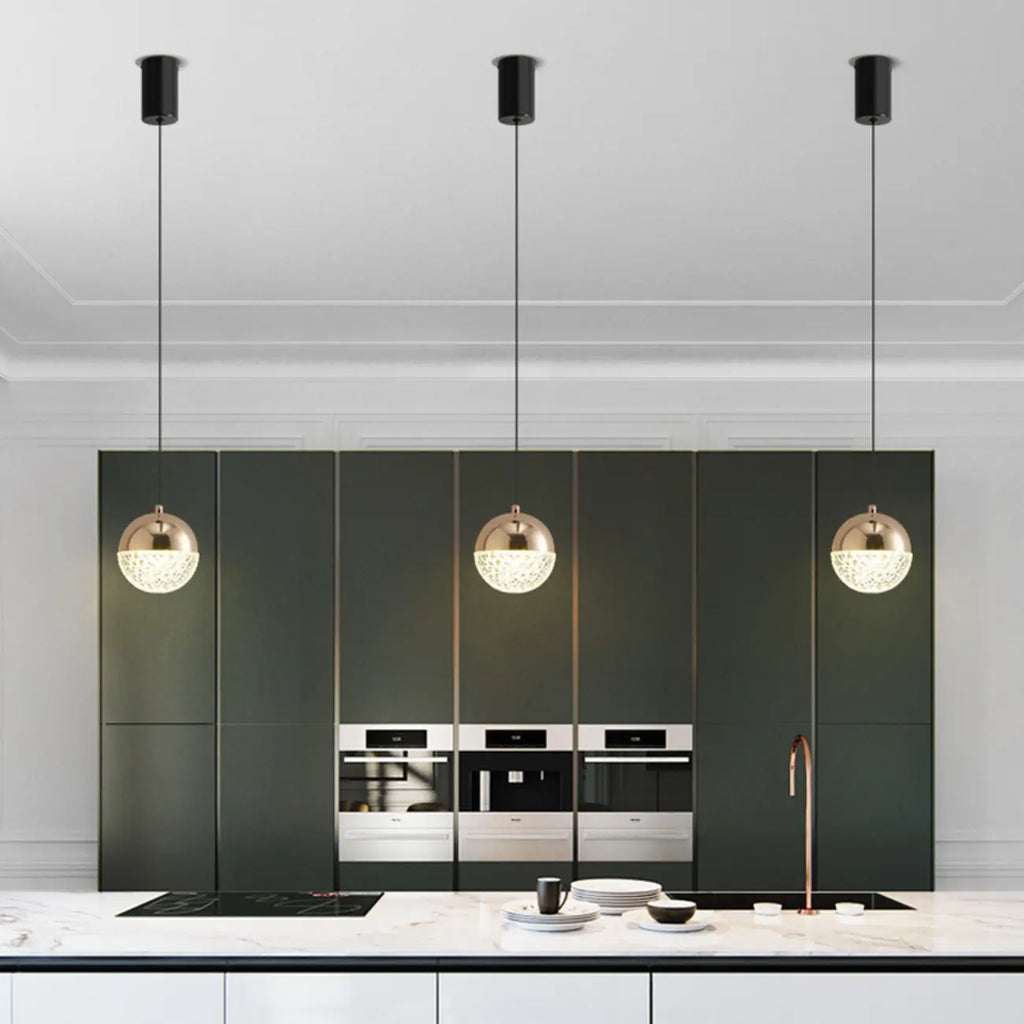 Modern Rose Gold Clear Globe Liftable Pendant Light