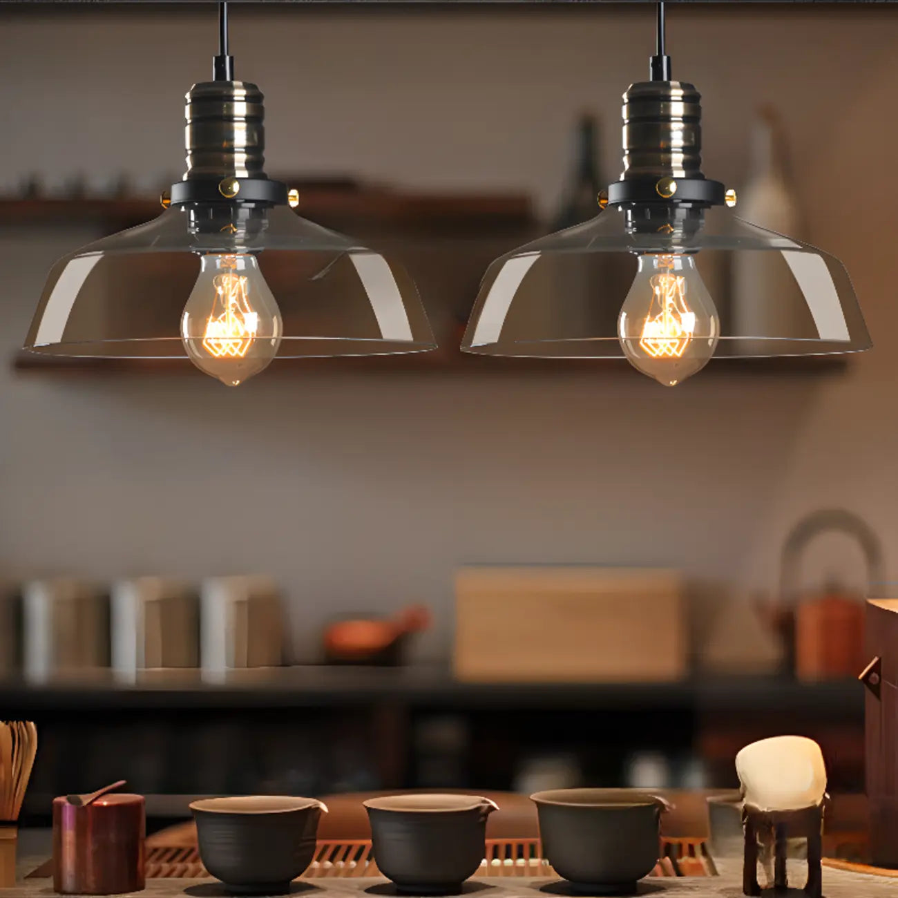 Modern Black Glass Pendant Light Adjustable Length for Kitchen