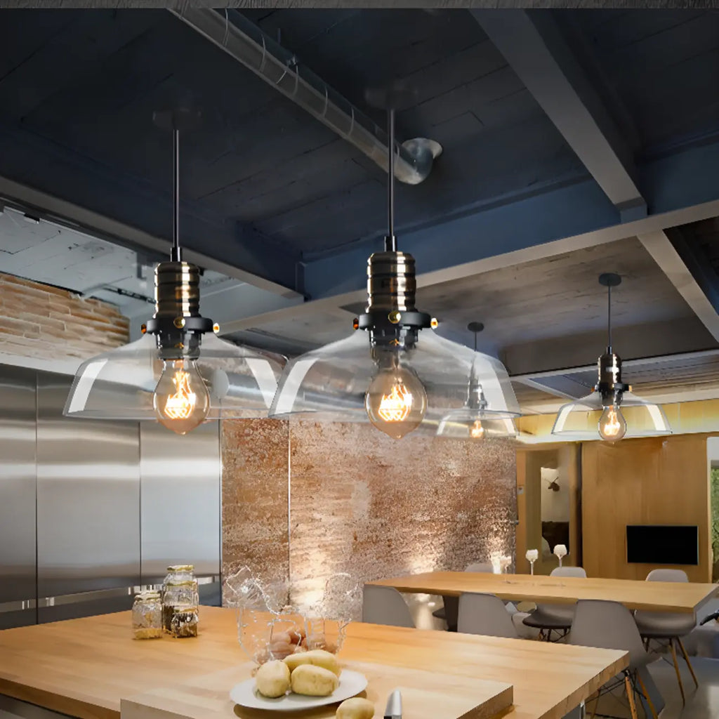 Modern Black Glass Pendant Light Adjustable Length for Kitchen