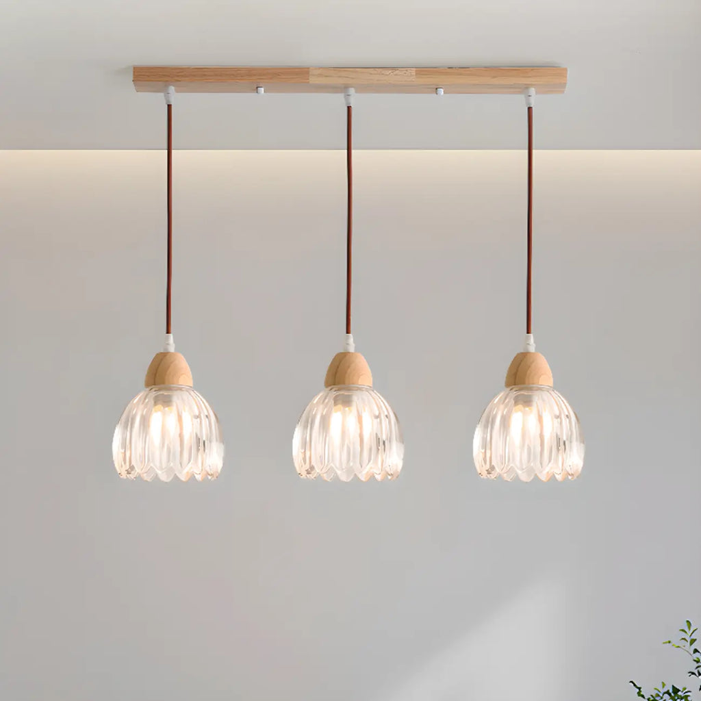 Glass Shade Wood Kitchen Island Pendant Light Adjustable Length