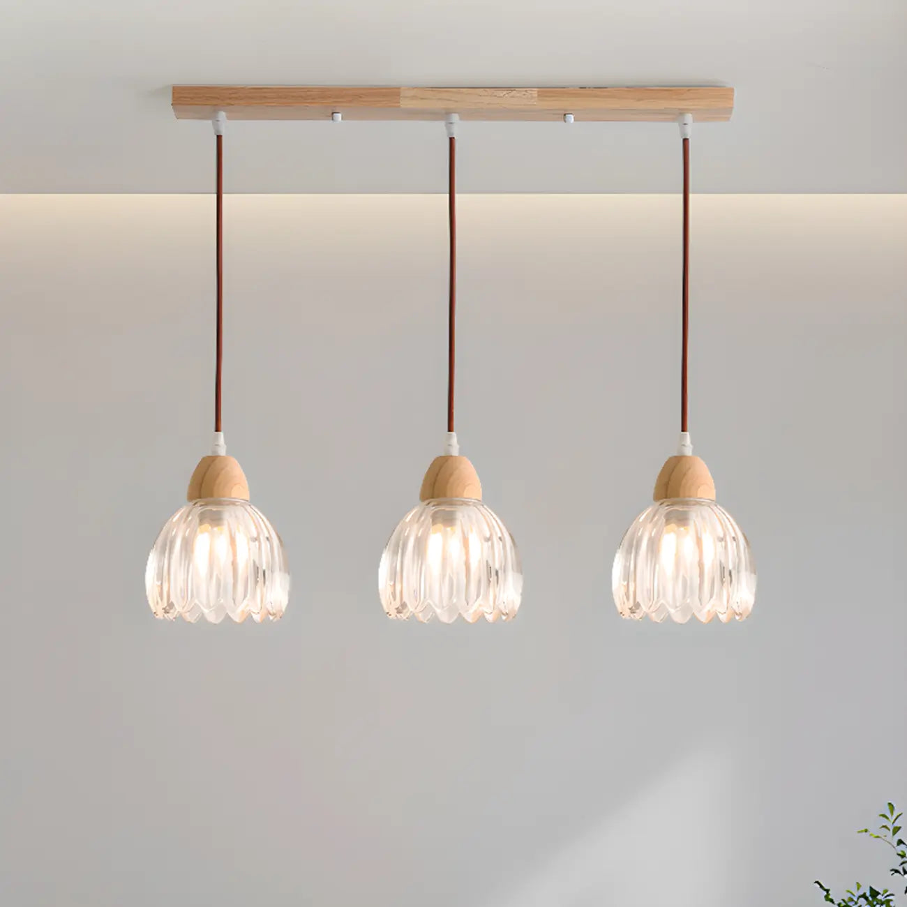 Glass Shade Wood Kitchen Island Pendant Light Adjustable Length