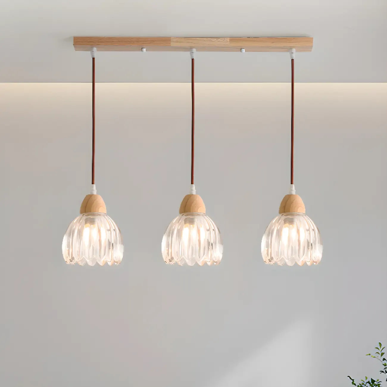 Glass Shade Wood Kitchen Island Pendant Light Adjustable Length