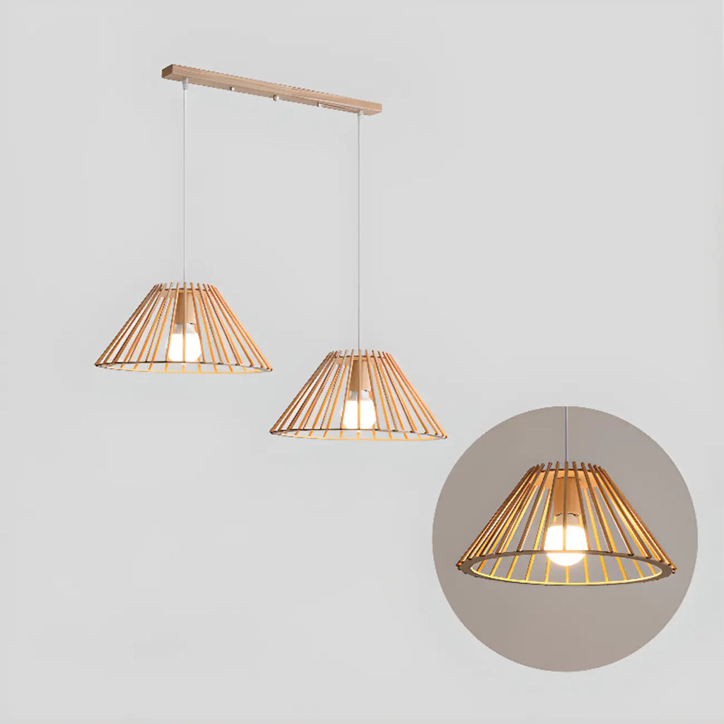 Glass Shade Wood Kitchen Island Pendant Light Adjustable Length
