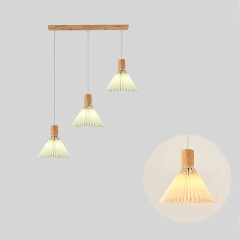 Glass Shade Wood Kitchen Island Pendant Light Adjustable Length