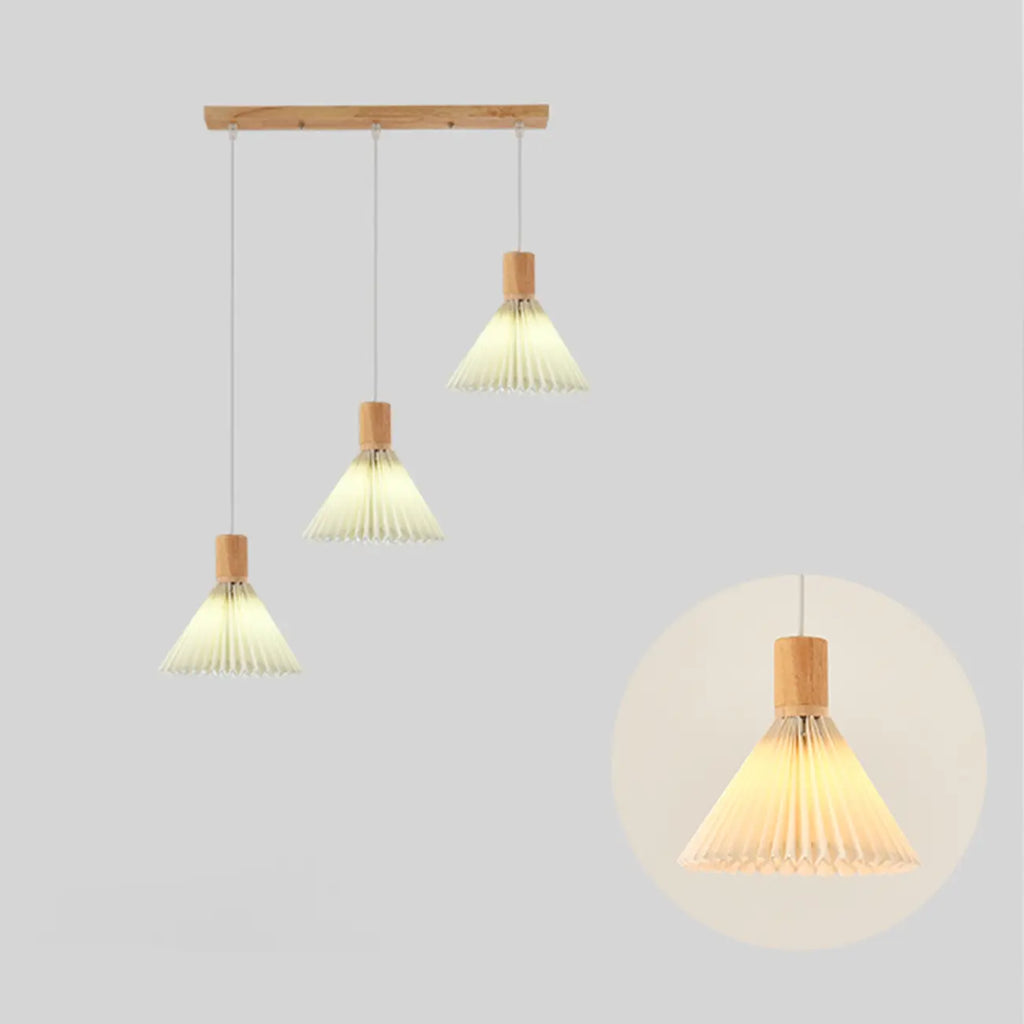 Glass Shade Wood Kitchen Island Pendant Light Adjustable Length