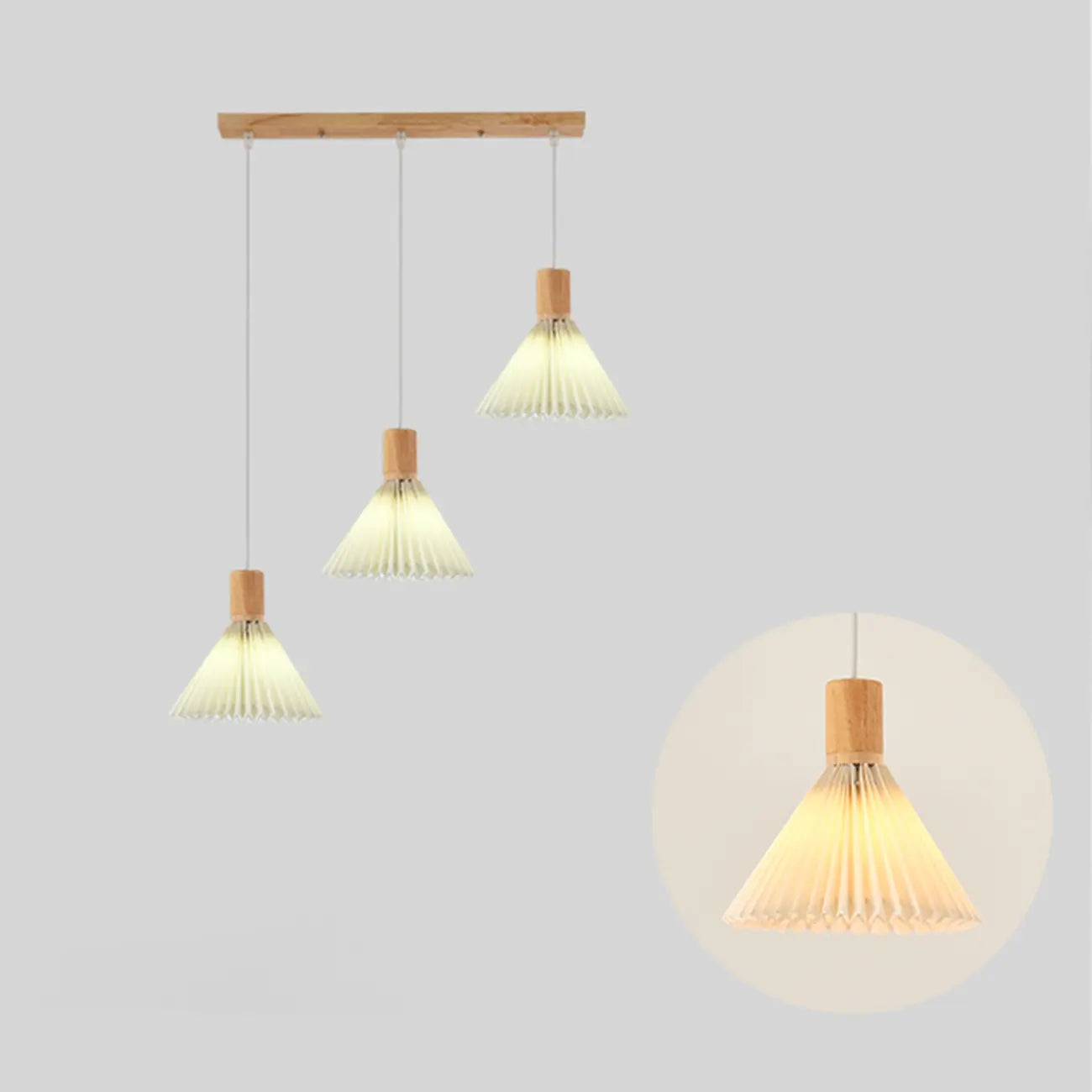 Glass Shade Wood Kitchen Island Pendant Light Adjustable Length
