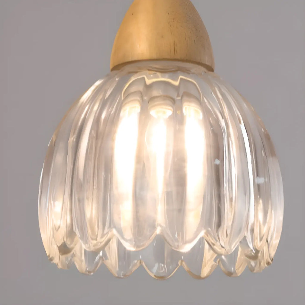 Glass Shade Wood Kitchen Island Pendant Light Adjustable Length