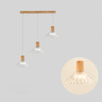 Glass Shade Wood Kitchen Island Pendant Light Adjustable Length