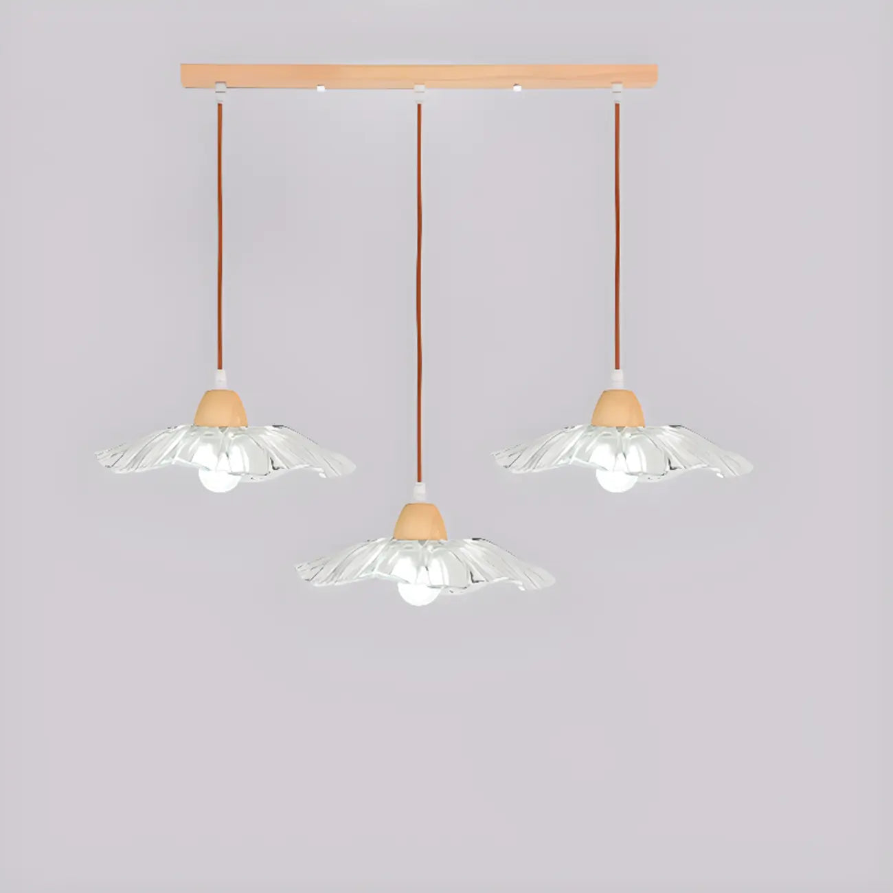 3-Light Modern Glass Wood Island Pendant Light for Kitchen