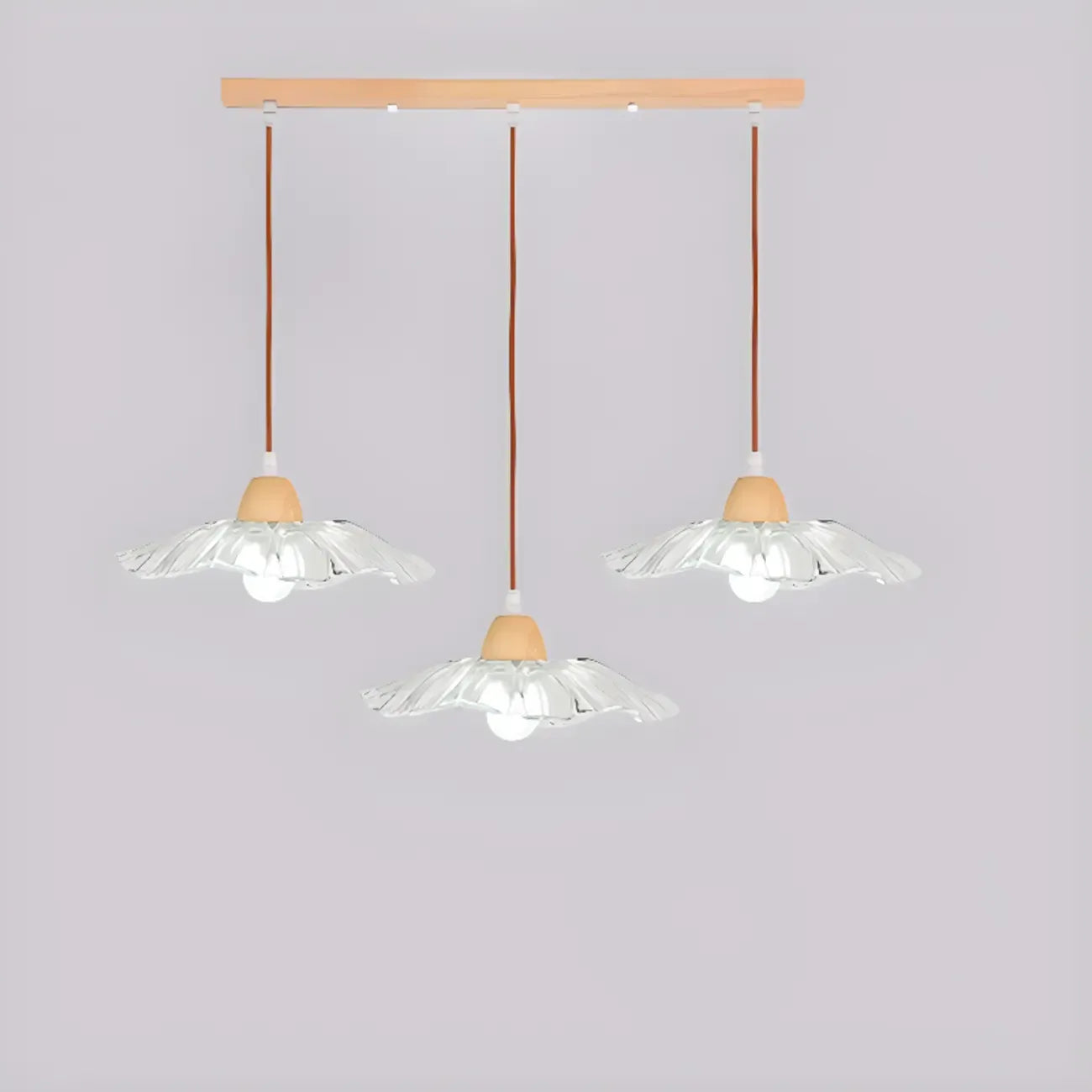 3-Light Modern Glass Wood Island Pendant Light for Kitchen