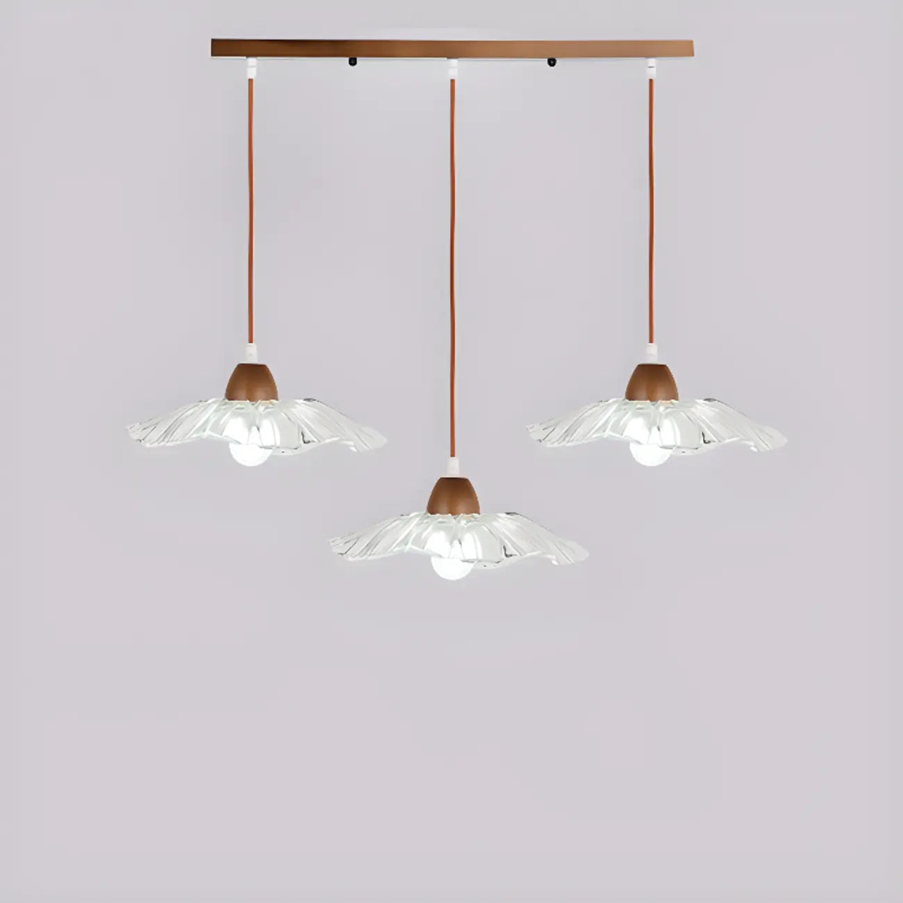 3-Light Modern Glass Wood Island Pendant Light for Kitchen