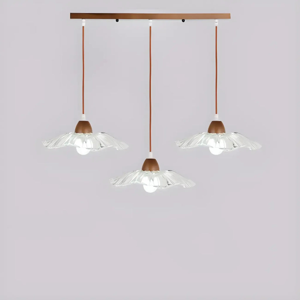 3-Light Modern Glass Wood Island Pendant Light for Kitchen