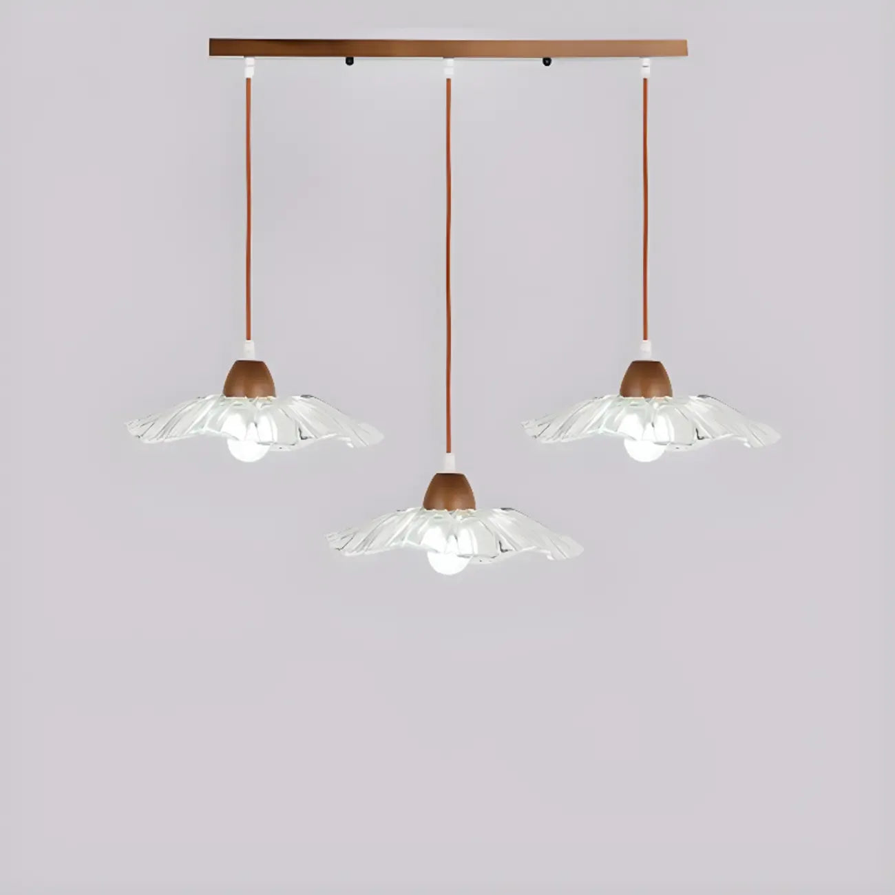 3-Light Modern Glass Wood Island Pendant Light for Kitchen