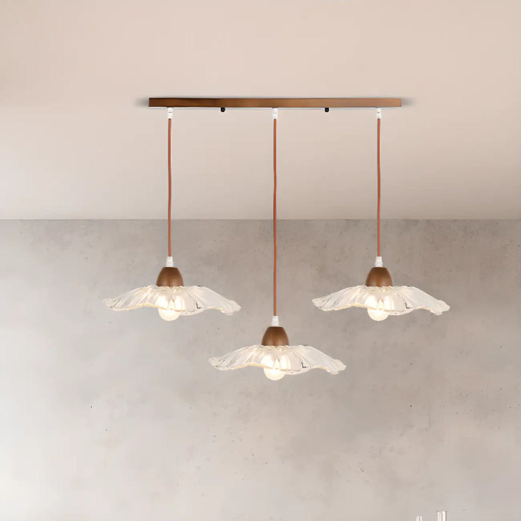 3-Light Modern Glass Wood Island Pendant Light for Kitchen