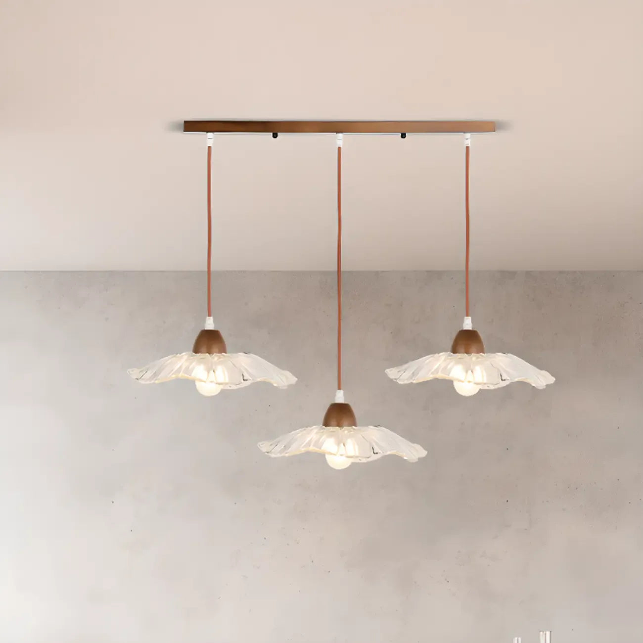 3-Light Modern Glass Wood Island Pendant Light for Kitchen