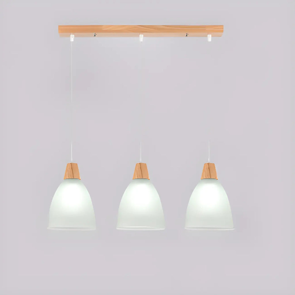 3-Light Modern Glass Wood Island Pendant Light for Kitchen