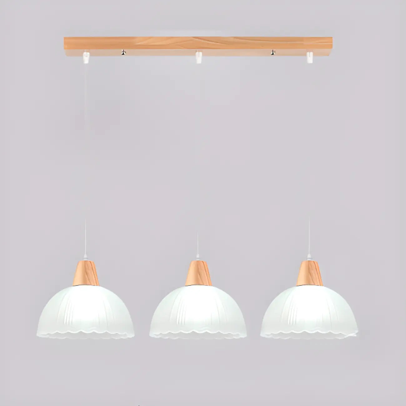 3-Light Modern Glass Wood Island Pendant Light for Kitchen