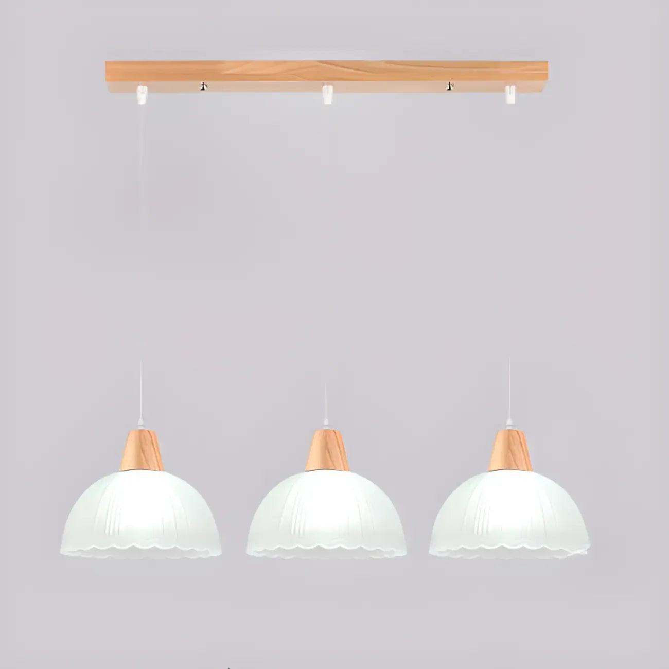 3-Light Modern Glass Wood Island Pendant Light for Kitchen