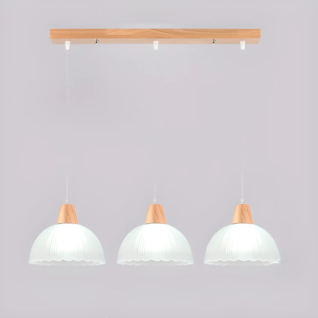 3-Light Modern Glass Wood Island Pendant Light for Kitchen